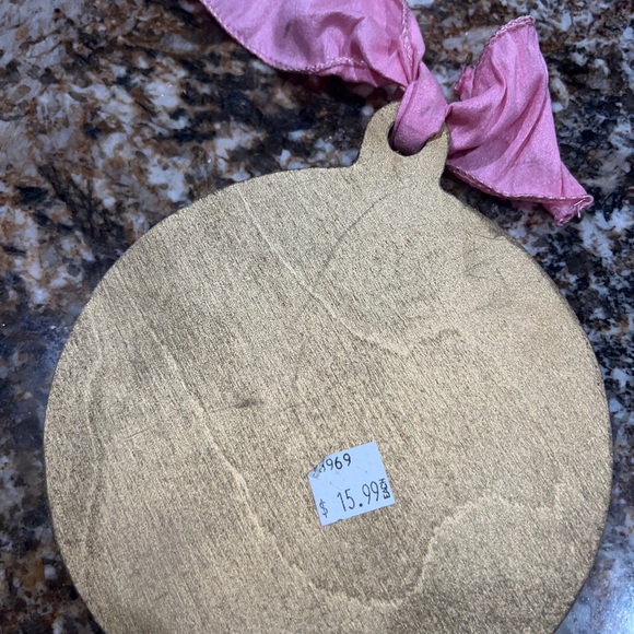 WOOD ROUND Baby Girl CHRISTMAS ORNAMENT-HANDMADE, PAINTED Baby Carriage 6”D - Picture 7 of 8